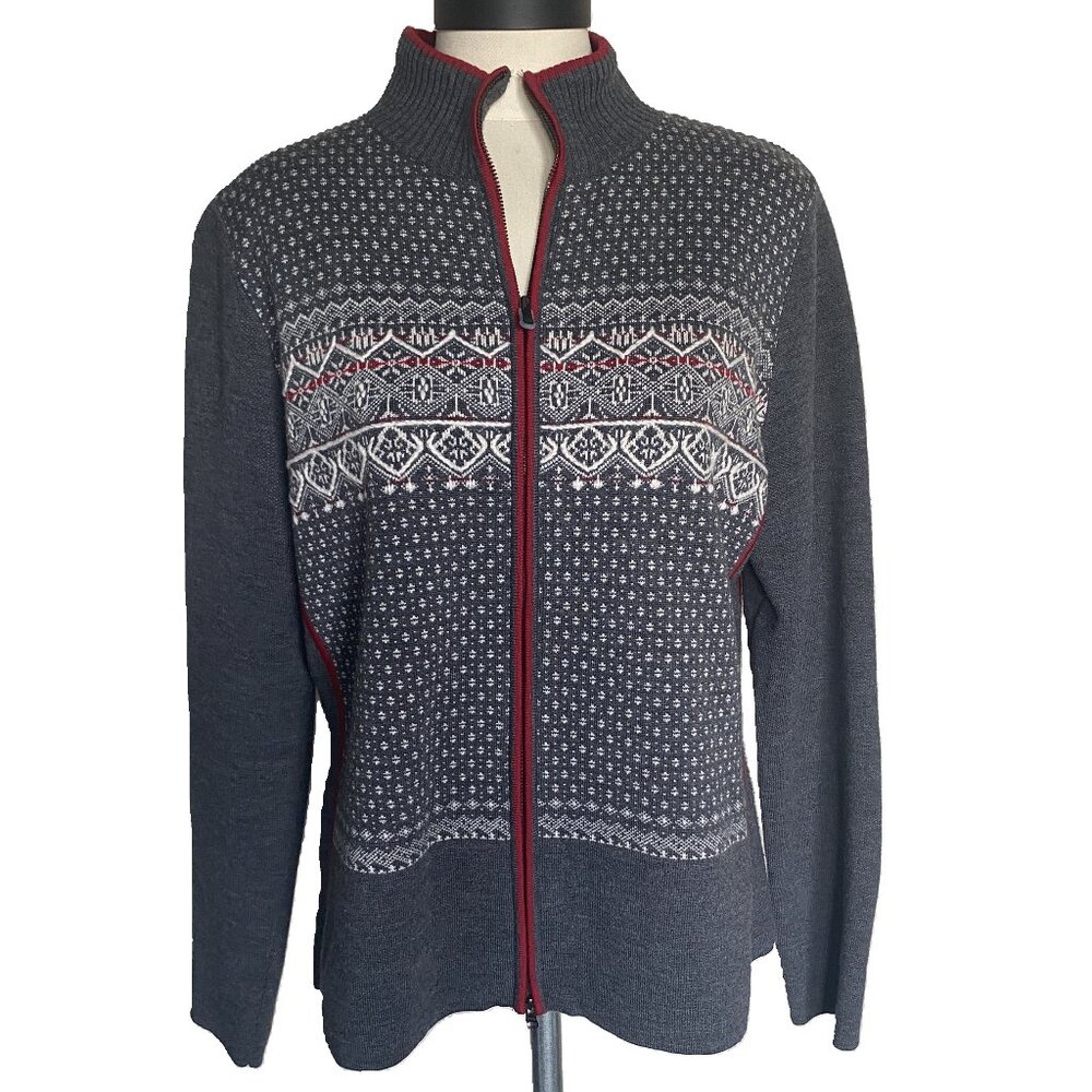 Eddie Bauer Fair Isle 100% Merino Full Zip Sweater